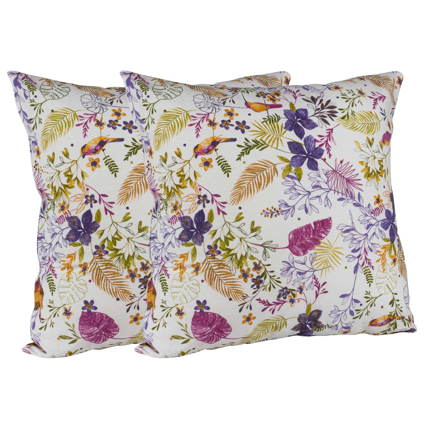  Set 2 Cojines  Lona Pajaritos Morado 50x50cm