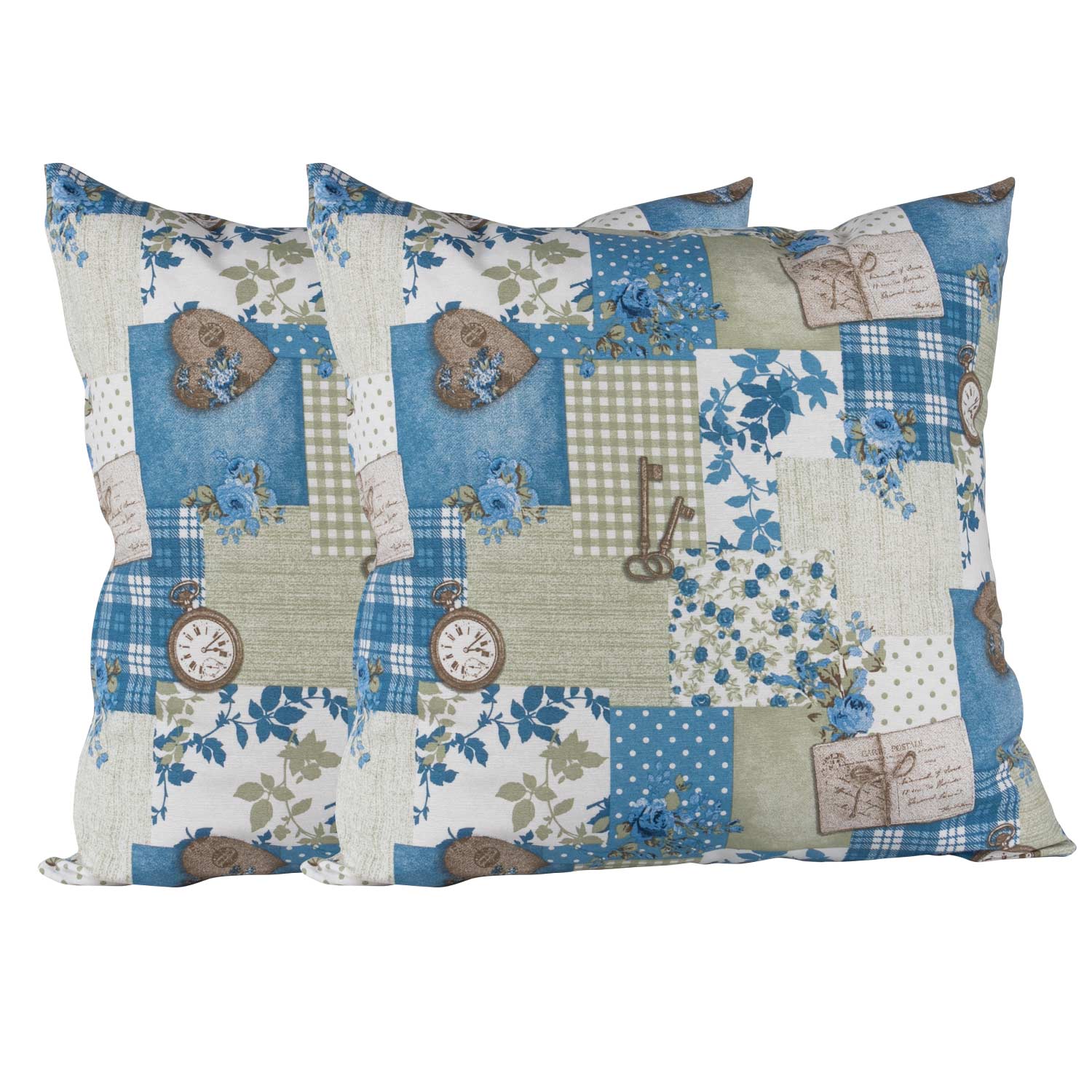 Set 2 Cojines  Lona Patchwork Blue 50x50cm